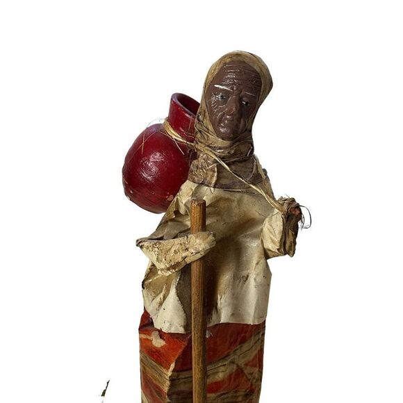 Vintage Folk Art Paper Mache Woman Lady Water Jug Figurine Red Mexico 12.5" Tall - Picture 2 of 12